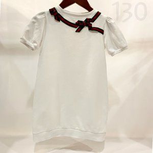 Gucci White Short Sleeve Dress with Green/Red Web Ribbon Detail - Size 4